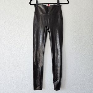 Spanx S Faux Leather Matte Snake Leggings Brown